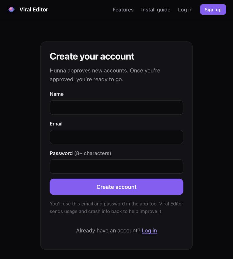 The sign-up page with the activation key field filled in