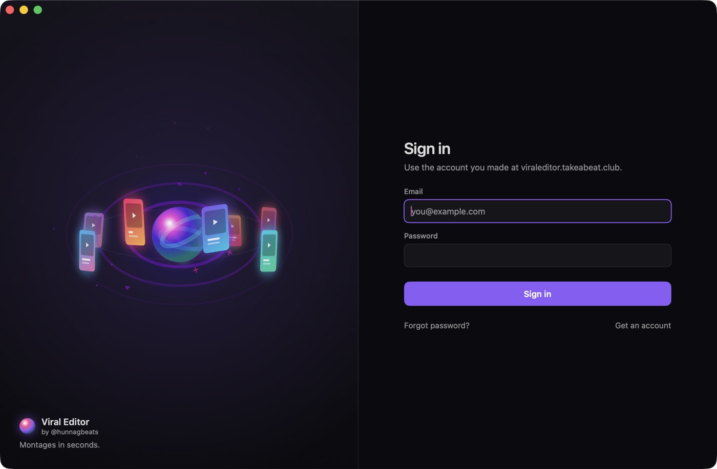 The Viral Editor sign-in screen