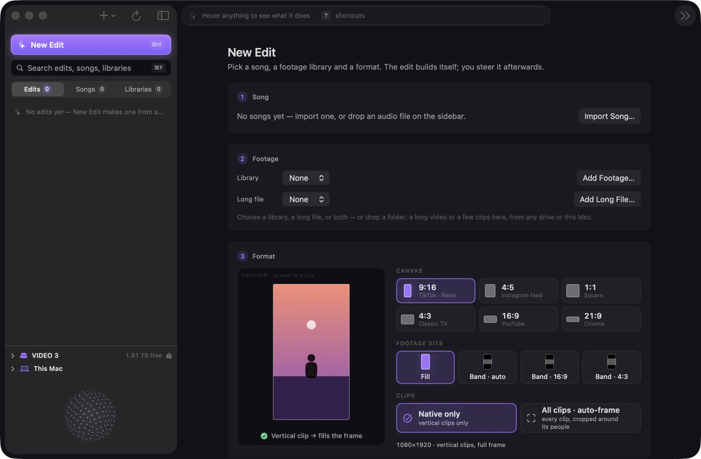 A finished edit in Viral Editor with lyrics on screen